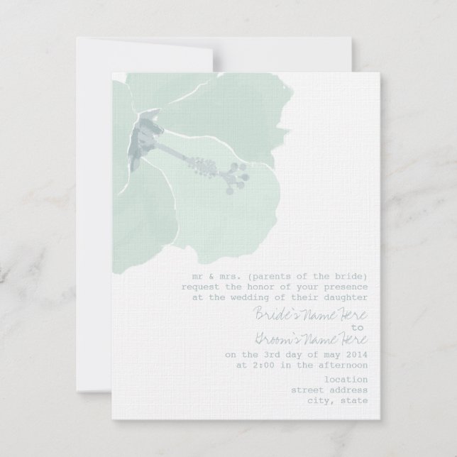 Aqua Hibiscus Flower Tropical Beach Wedding Invitation (Front)