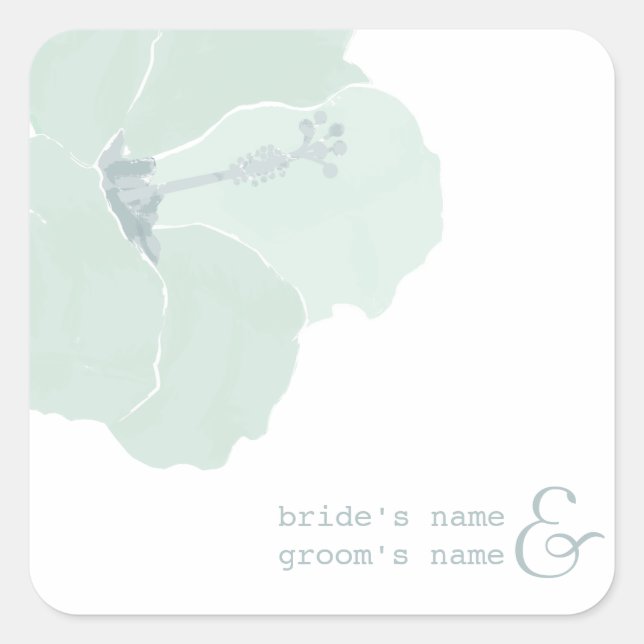 Aqua Hibiscus Flower Wedding Sticker (Front)