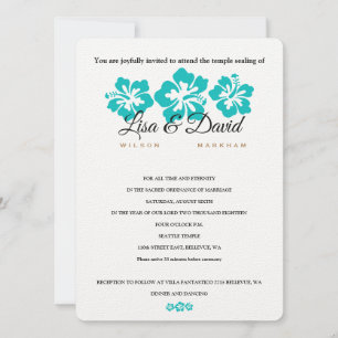 Aqua Hibiscus Temple Wedding & Reception Invite
