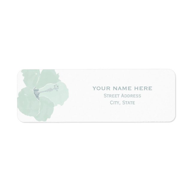 Aqua Hibiscus Tropical Wedding Address Label (Front)