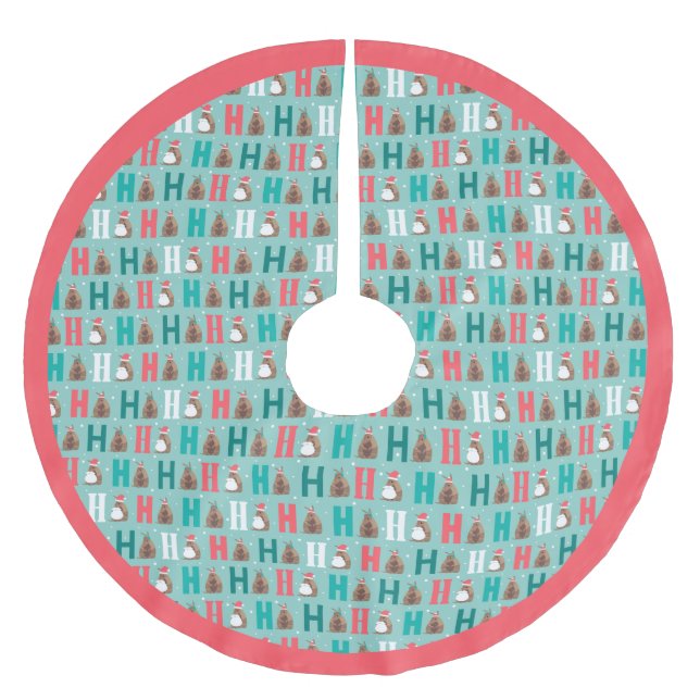 Aqua Ho Ho Ho Armadillo Brushed Polyester Tree Skirt (Front)