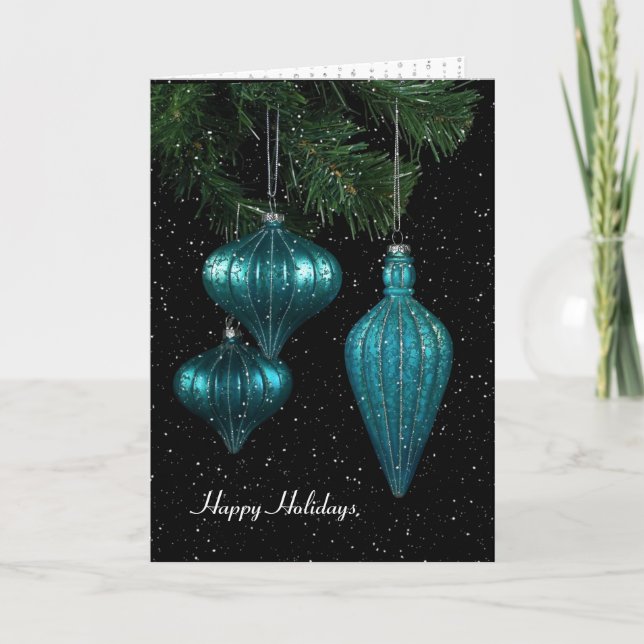 aqua holiday Christmas ornaments in snowflakes (Front)