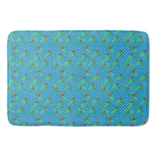 Aqua Holly Leaves Christmas Large Bath Mat