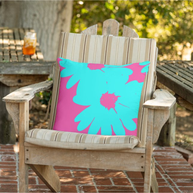 Aqua Hot Pink Daisies Cushion (Chair)