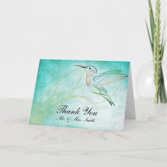 Aqua Hummingbird Watercolor Thank You card (Front)
