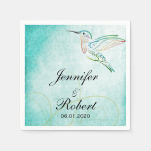 Aqua Hummingbird Watercolor Wedding Napkin