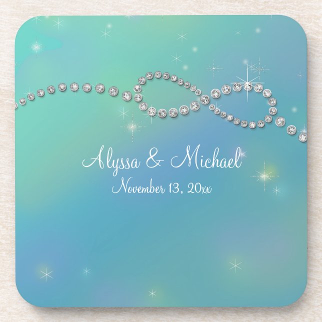 Aqua Infinity Symbol Sign Infinite Love Twinkling Coaster (Front)