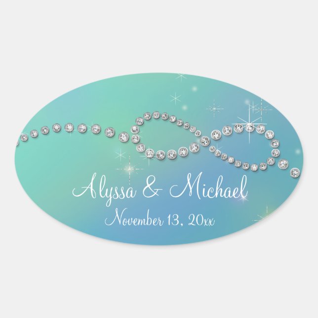 Aqua Infinity Symbol Sign Infinite Love Twinkling Oval Sticker (Front)