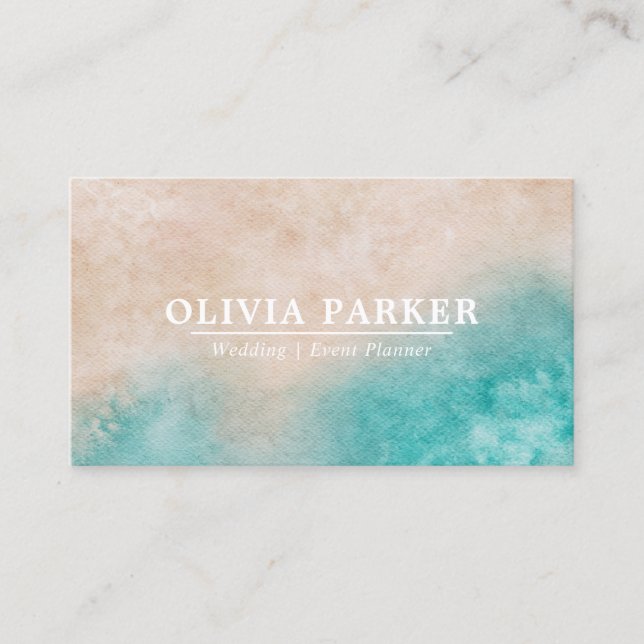 Aqua Ink Ocean Beach Modern Minimalist Business Card (Front)
