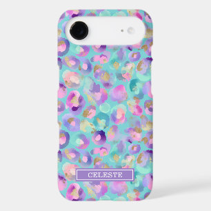 Aqua Iridescent Leopard Print Monogrammed