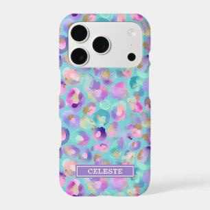 Aqua Iridescent Leopard Print Monogrammed