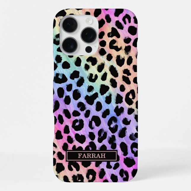 Aqua Iridescent Leopard Print Monogrammed iPhone Case (Back)