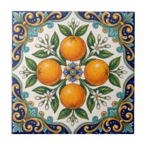 Aqua Italian Majolica Orange Citrus Design