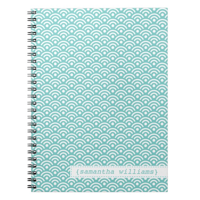 Aqua Japanese Seigaiha Pattern Notebook (Front)