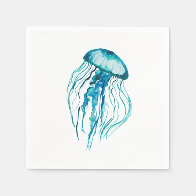 Aqua Jellyfish Watercolor design Napkin (Front)
