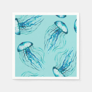 Aqua Jellyfish Watercolor Pattern Napkin
