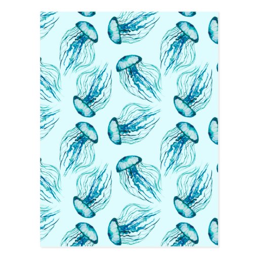 Image of Aqua Jellyfish Watercolor Pattern Postcard