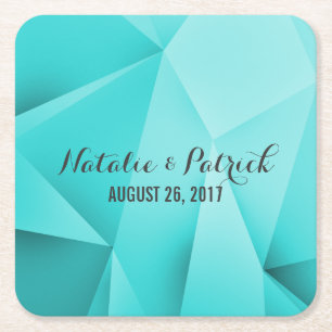 Aqua Jewel Tones Wedding Paper Coasters