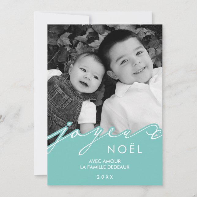 Aqua Joyeux Noël Photo Holiday Card (Front)