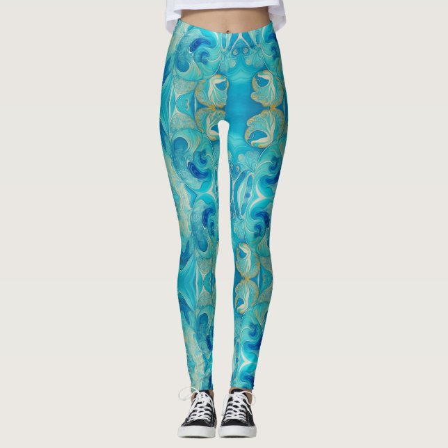 Aqua Kasih Swirls  Leggings (Front)