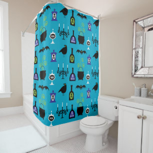Aqua Kids Halloween Print Shower Curtain
