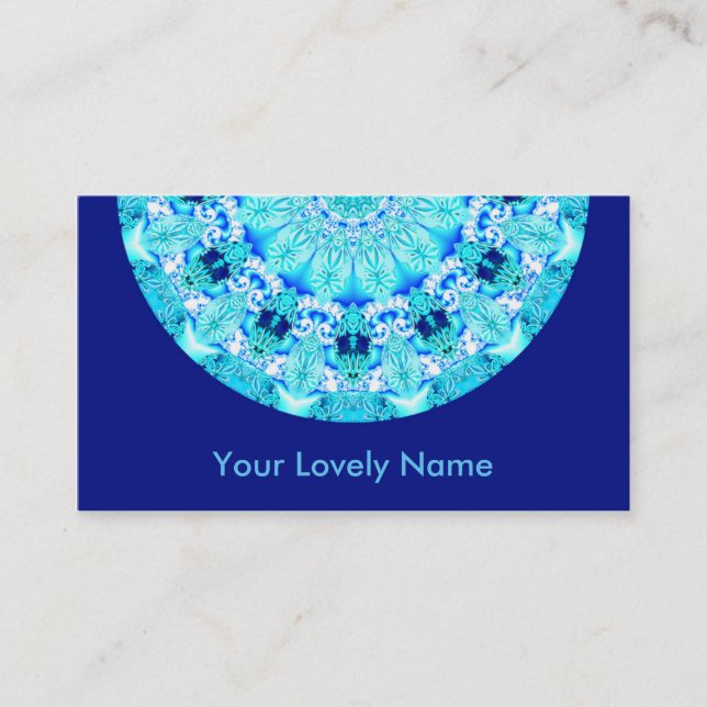 Aqua Lace, Delicate, Abstract Mandala Business Card (Front)