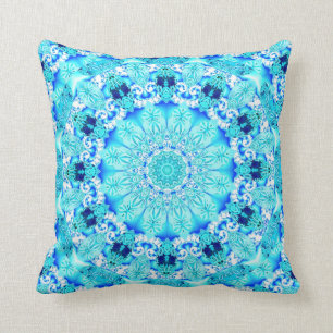 Aqua Lace, Delicate, Abstract Mandala Cushion