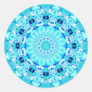 Aqua Lace Mandala, Delicate, Abstract Classic Round Sticker