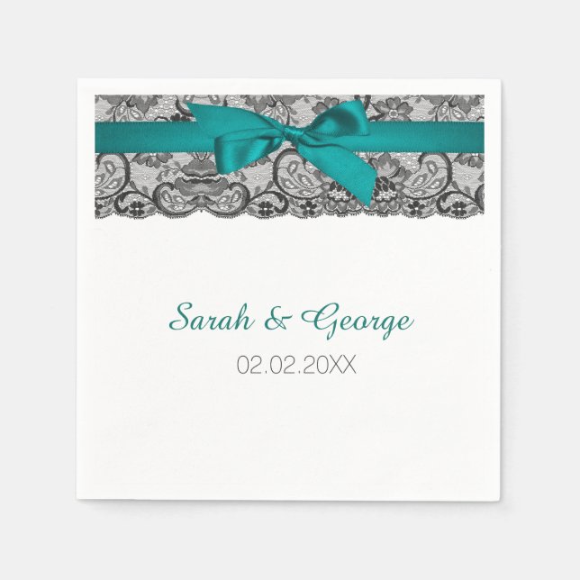 Aqua lace personalised wedding napkins (Front)