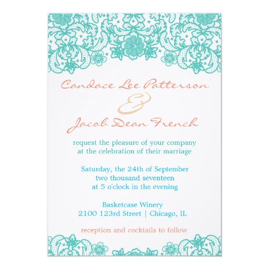Aqua Lace Wedding Invitation