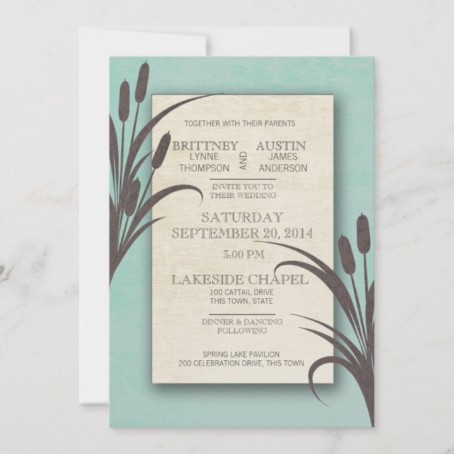 Aqua Lake Wedding Invitation (Front)