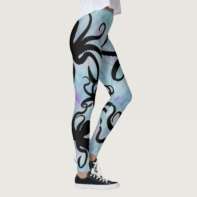 Aqua Lavender Octopus Silhouette Leggings (Right)
