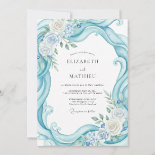 Aqua Leaf Swirl Wedding Invitation