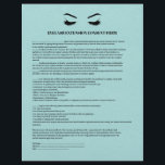 AQUA Leather EYELASH EXTENSION CONSENT FORM Flyer<br><div class="desc">Eyelash Extensions Consent forms are perfect for your Lash Extension business. This modern and sophisticated consent form design features a glamourous , minimalistic illustration of a woman's eyelashes a title and a block where you can insert all your informed consent details on a luxury against a printed AQUAMARINE BLUE leather...</div>
