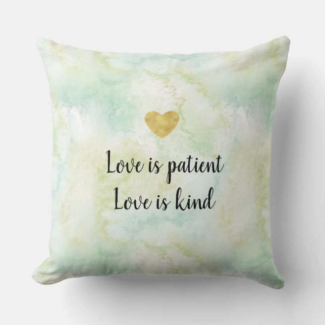 Aqua Leaves Watercolor Love Cushion (Front)