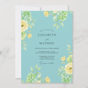 Aqua Lemon Leafy Wedding Invitation