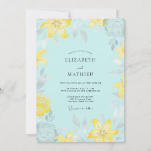 Aqua Lemon Lily Wedding Invitation