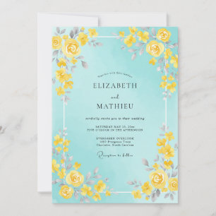 Aqua Lemon Painted Wedding Invitation