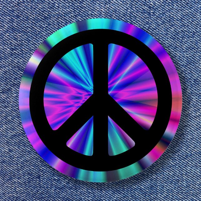 Aqua Light Show with Peace Sign 6 Cm Round Badge (Aqua Light Show with Peace Sign Button)