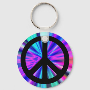 Aqua Light Show with Peace Sign Key Ring