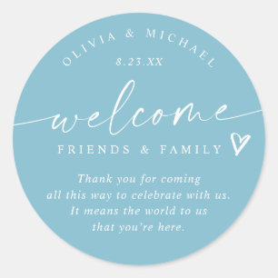Aqua Light Teal Wedding Welcome Hotel Bag Classic Round Sticker