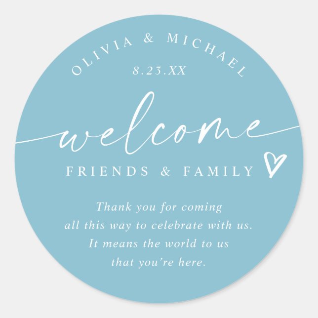 Aqua Light Teal Wedding Welcome Hotel Bag Classic Round Sticker (Front)