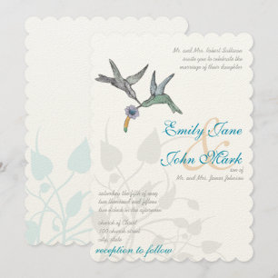 Aqua Lilac Coral Hummingbirds Wedding Invitation