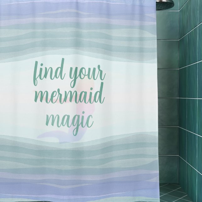 Aqua Lilac Watercolor Waves Mermaid Shower Curtain (Find your mermaid magic when you have a shower)