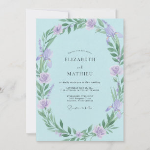 Aqua Lilac Wreath Wedding Invitation