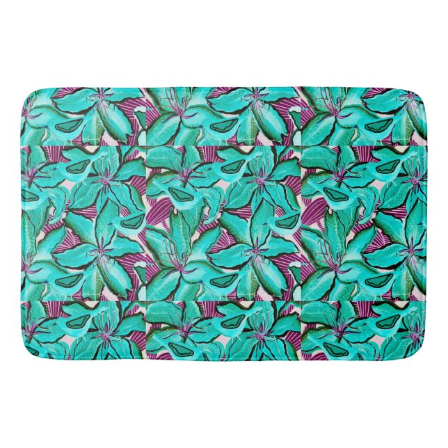 Aqua Lilies Bath Mat (Front)