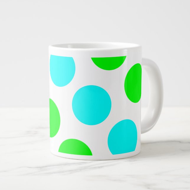 Aqua Lime and White Polka Dots Large Coffee Mug (Front Right)