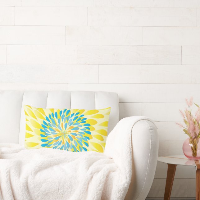 Aqua Lime and Yellow Modern Flower Floral Pillow (Couch)
