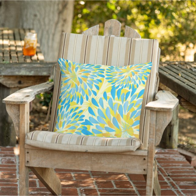 Aqua Lime and Yellow Modern Flower Floral Pillow (Chair)
