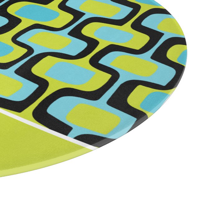 Aqua Lime Black Mid Century Mod Retro Pattern Cutting Board (Corner)